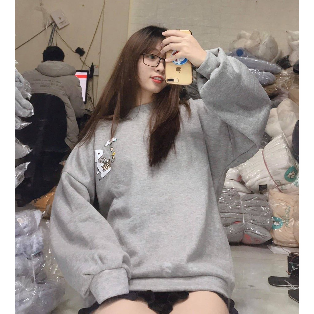 Áo sweater nỉ lót lông in hình chó happy puggy cực xinh form rộng kèm ảnh/video thật | BigBuy360 - bigbuy360.vn