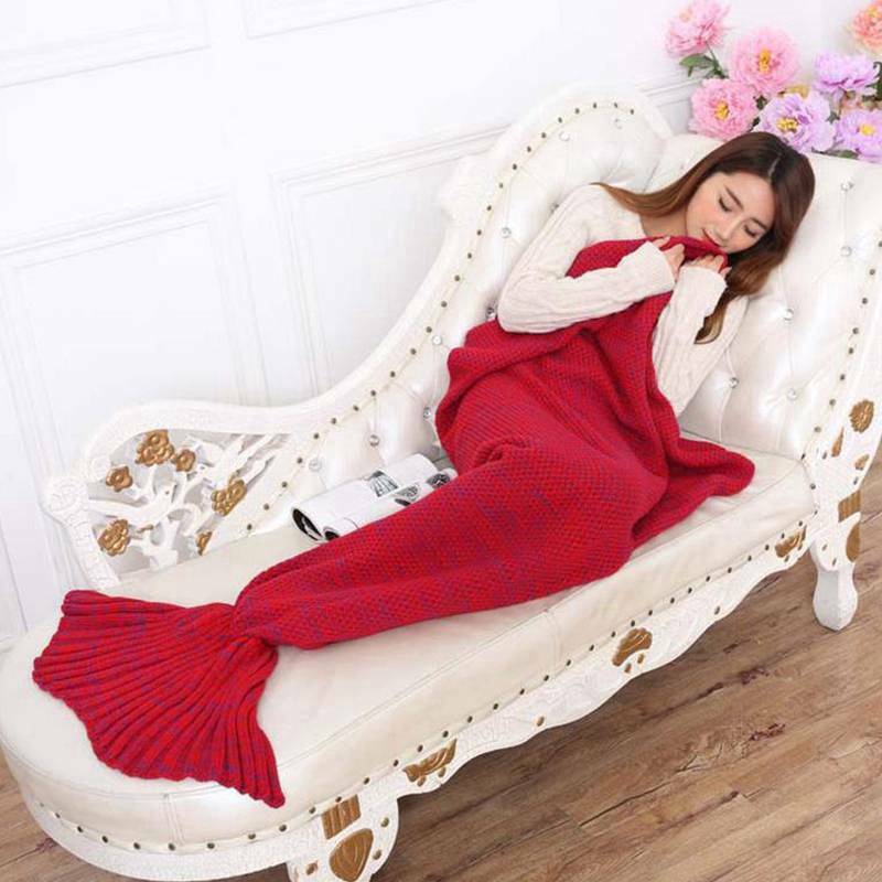 Winter Kids Adult Soft Blanket Mermaid Tail Warm Fish Scales Wool Knitted Crochet