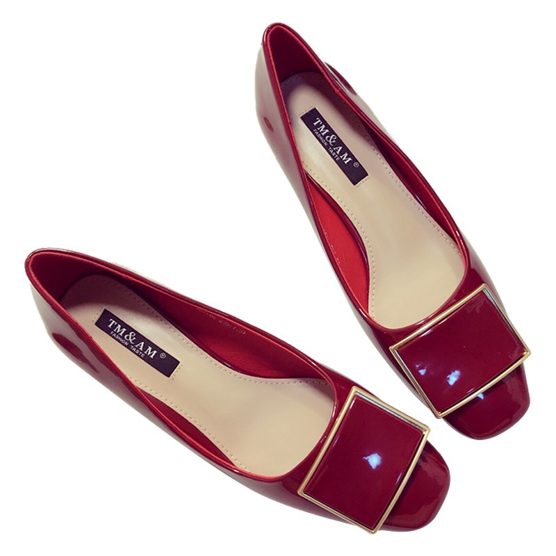 Giày Cao Gót Da Bóng Mũi Vuông Phối Khóa Kim Loại Thời Trang Cho Nữ | BigBuy360 - bigbuy360.vn