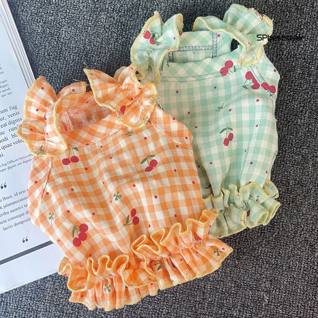 Áo thun cotton in họa tiết trái cây hai chân phối bèo thời trang mùa hè cho thú cưng