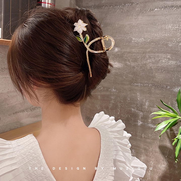 Kẹp Tóc Kim Loại Hình Hoa Trắng Thời Trang Cho Nữ