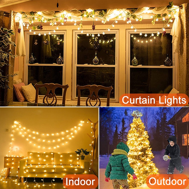 Dây Đèn Led 8 Chế Độ Hình Bông Tuyết Chống Nước Trang Trí Giáng Sinh