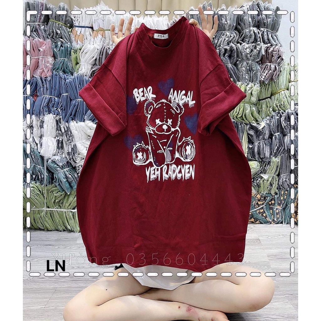 [ÁO THUN] Áo phông cổ tròn tay lỡ form thụng unisex in hình GẤU (LN-35KL)