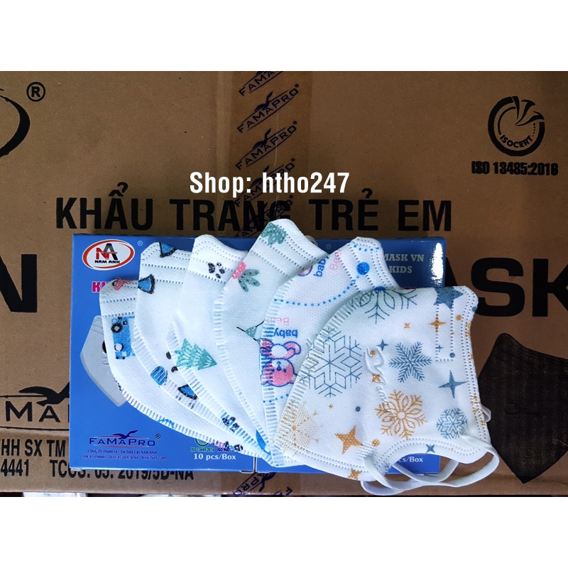 Thùng 100 hộp Khẩu trang y tế trẻ em 6D (5D form mới) Famapro VN Kids Mask chính hãng Nam Anh, nhiều họa tiết