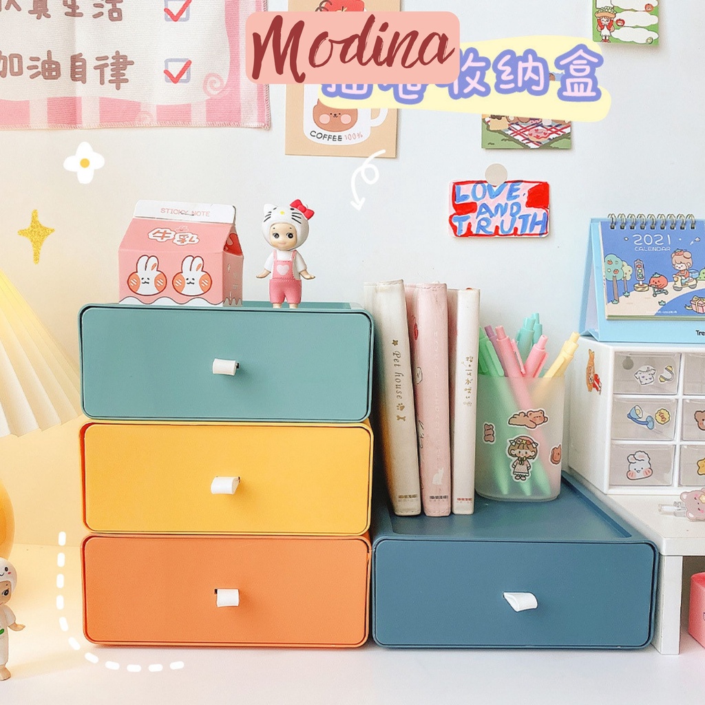 Tủ mini để bàn nhựa MODINA bền đẹp, kệ ngăn kéo 1 ngăn màu morandi