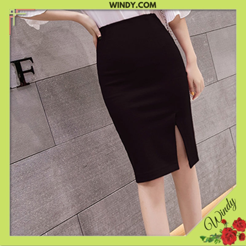 Chân Váy Công Sở Bút Chì Sẻ Trước Chất Umi Hàn Co Giãn Thời Trang WD666
