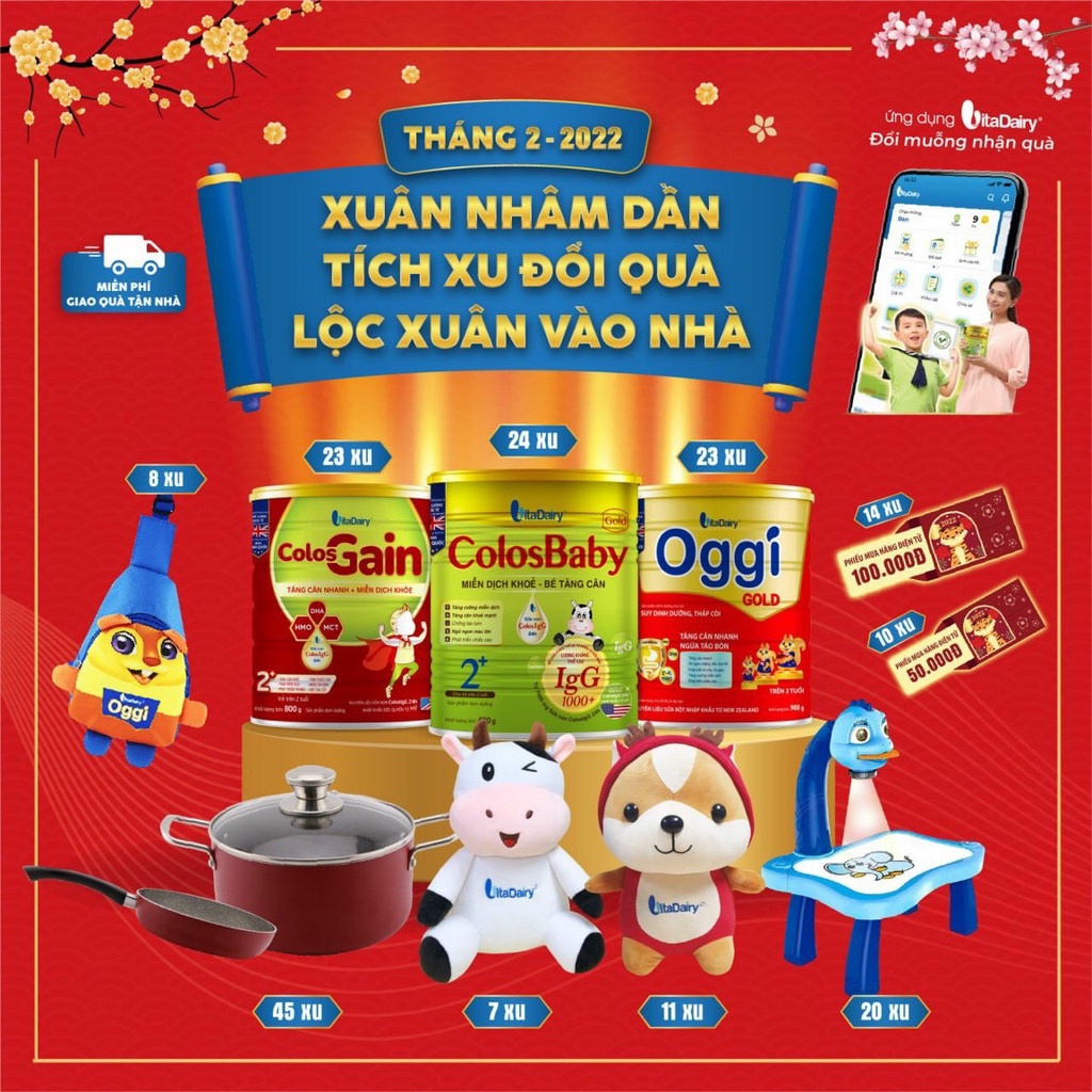 Sữa Bột Vitadairy Colos Gain 1+ 800 gram/lon.