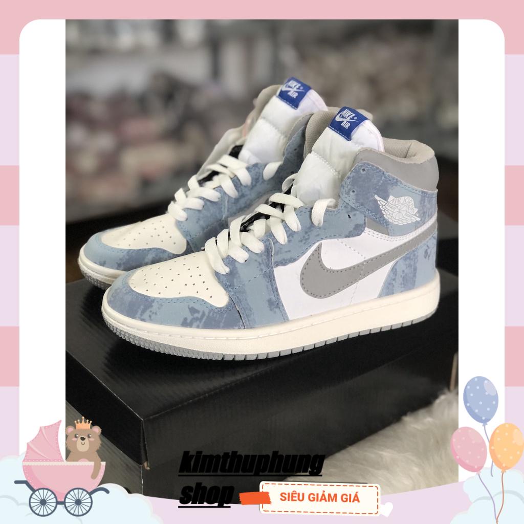 Giày jordan cổ cao màu xanh nỉ, giày sneaker JD1 hyper bản đẹp đủ size nam nữ ❤ full box bill ❤