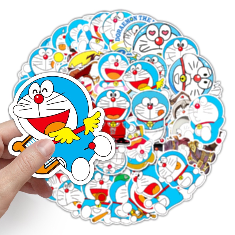 Set 50 Miếng Dán Trang Trí Chống Thấm Nước Hình Doraemon Dễ Thương