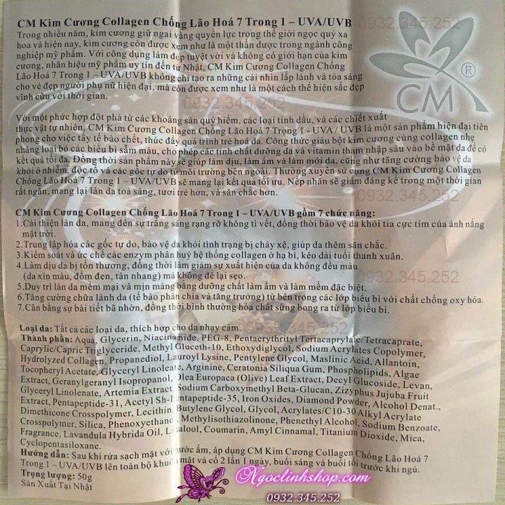 Kem CM Collagen Diamond Anti-Aging 7 In 1 dưỡng trắng da chống lão háo