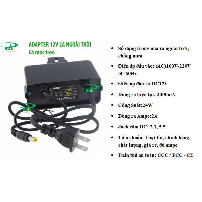 NGUỒN ADAPTER 12V 2A NGOÀI TRỜI, ADAPTOR 12V CHỐNG MƯA LOẠI TỐT, GIÁ RẺ, CHẤT LƯỢNG.DÙNG CHO CAMERA,ĐÈN LED,TỰ ĐỘNG HOÁ.