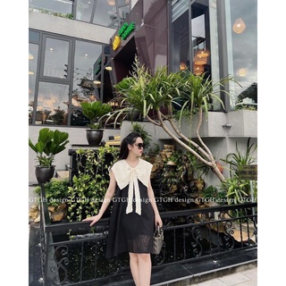 Váy tơ đen cổ hoa 3D siêu xinh loại 1