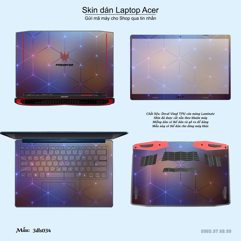 Skin dán Laptop Acer in hình 3D Color (inbox mã máy cho Shop)