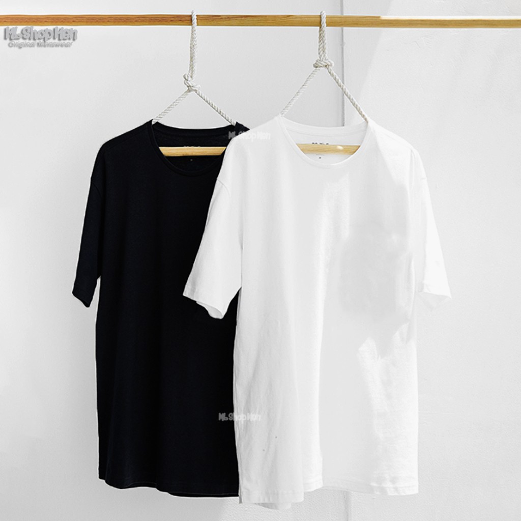 Áo thun nam tay ngắn H&M vải thun cotton màu trắng đen dày dặn, nam tính