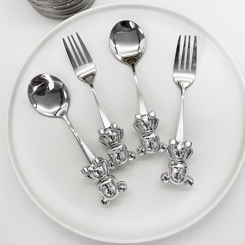 Dễ Thương Bộ Muỗng Nĩa Bằng Thép Không Gỉ Hình Gấu Đáng Yêu