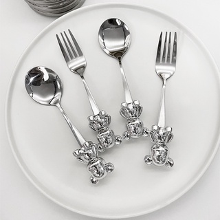 Dễ Thương Thìa Inox Gấu Nhỏ Hoạt Hình Nĩa Inox Hộ Gia Đình Thìa Inox Nĩa Khuấy Cần