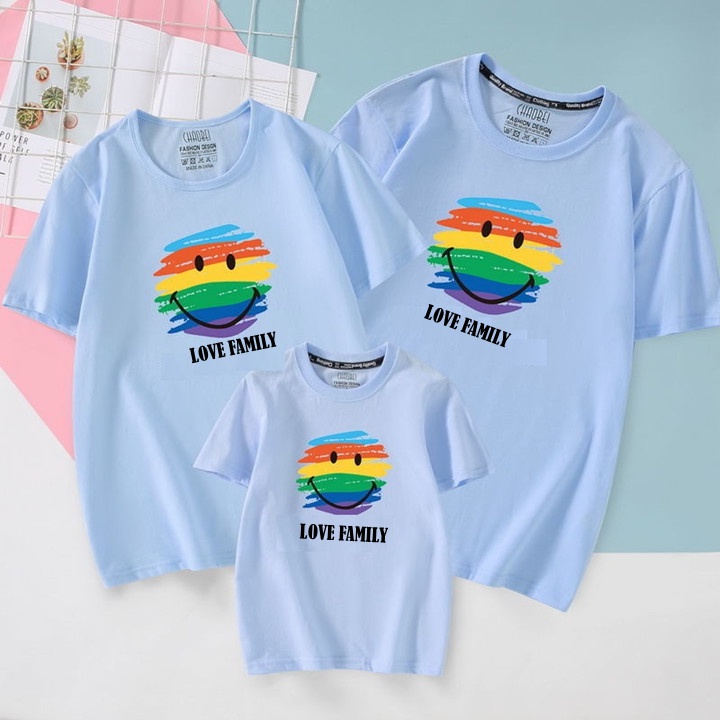 Áo thun gia đình-áo thun du lịch có size cho cả gia đình-mặt cười love family