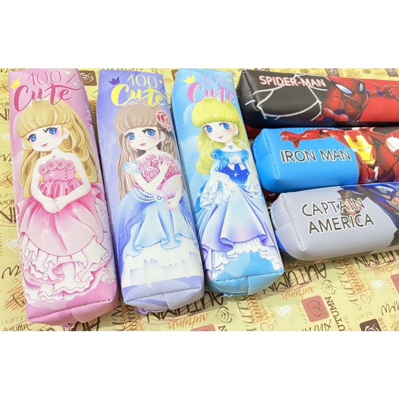 Ví-Hộp đựng bút khoá zip hình siêu nhân, công chúa cho bé