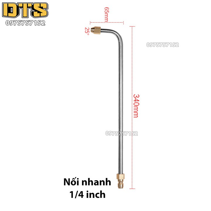 Ống nối uốn cong 90 độ kiêm béc phun gắn súng xịt rửa áp lực cao - Ren nối nhanh 1/4 inch