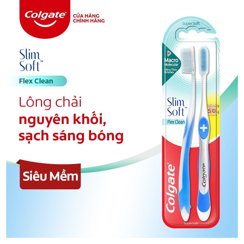 Bộ 2 bàn chải Colgate Slimsoft Flex Clean nguyên khối siêu mềm mảnh