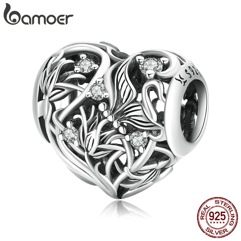 Hạt phụ kiện BAMOER SCC2098 bằng bạc 925 hình trái tim tinh tế