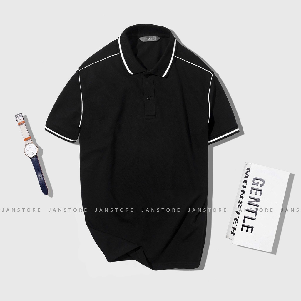 Áo Polo nam AZmen viền vai cotton cao cấp , thun có cổ bẻ ngắn tay công sở Jan Store | BigBuy360 - bigbuy360.vn
