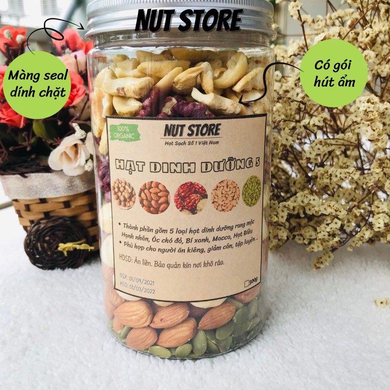Hạt dinh dưỡng mix 5 loại ăn liền Nut Store 500g - ăn kiêng, cho bé, bà bầu