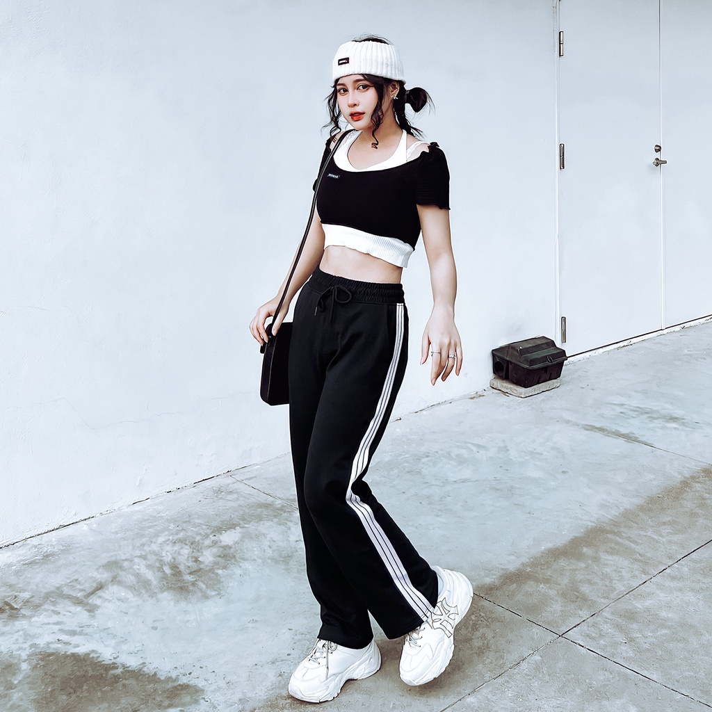 Quần Thun 3 Sọc Unisex Chất Liệu 100% Cotton Form Suông Rộng Thoải Mái Phong Cách Đơn Giản