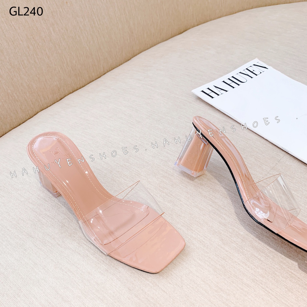 Guốc lê HHS quai trong viền gót vuông trong đục 6 phân Hà Huyền Shoes - GL240