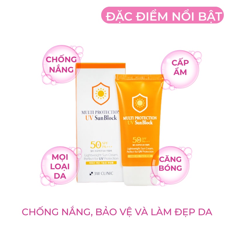 Kem chống nắng Multi Protection Uv Sun Block 3W Clinic Hàn Quốc 70ml [Chính Hãng Hàn Quốc]