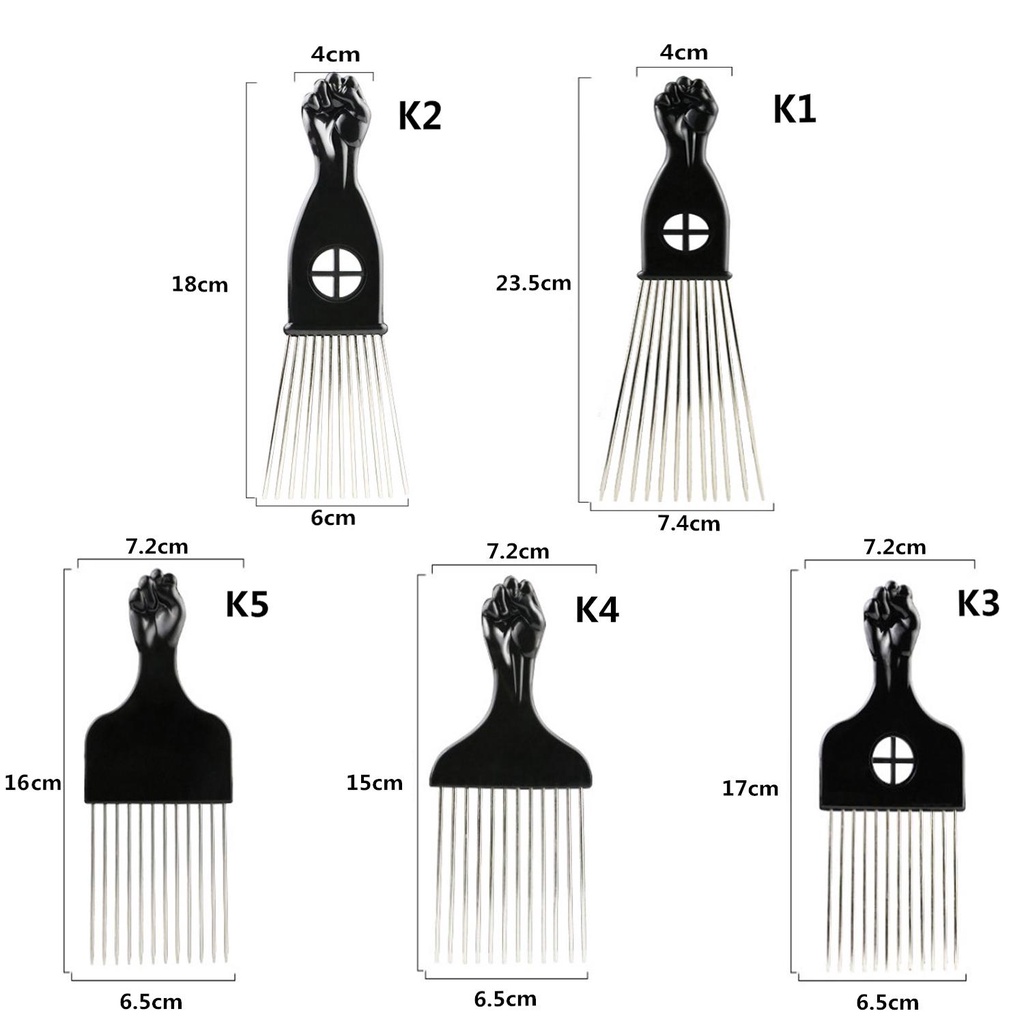 [Hàng mới về] Lược afro pick chải tóc giả tạo kiểu xoăn/ thắt bím răng kim loại màu đen bền bỉ thời trang cho nam nữ