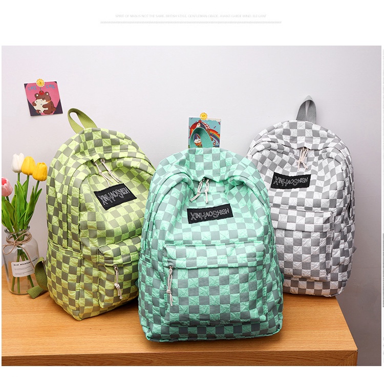 Ba Lô Học Sinh ,Phiên bản Hàn Quốc của phong cách văn học ins, chất liệu nylon, in kẻ sọc