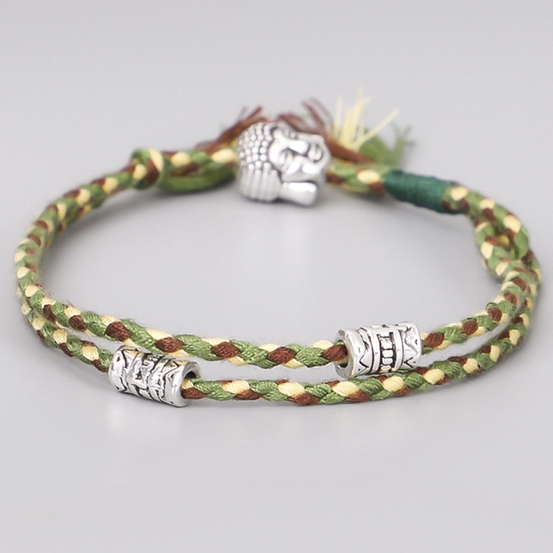 Vòng Tay Chỉ Ngũ Sắc Charm Đầu Phật phong cách dân tộc Tây Tạng, Vòng Tay Chỉ Ngũ Sắc Handmade