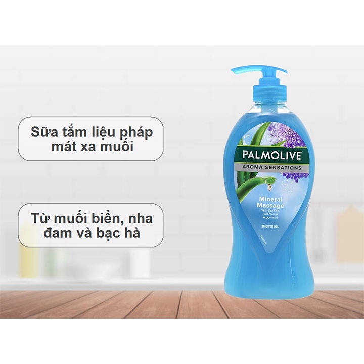Sữa tắm Gel tắm Palmolive Liệu pháp Mát xa muối khoáng Muối biển nha đam bạc hà - Chai 750ml