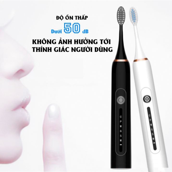 Kèm 3 đầu bản chải Bàn chải điện Sonic X7 công nghệ Châu Âu 6 chế độ rung chải sạch sâu và bảo vệ nướu