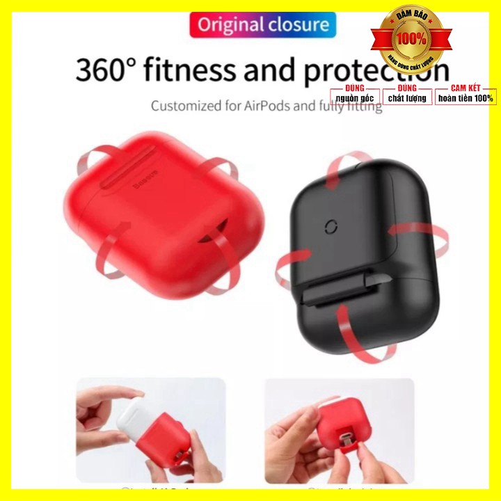 Sản phẩm  Bao case silicon kiêm sạc nhanh không dây Apple Airpods hãng Baseus (Chống sốc, chuẩn sạc Qi, chứng nhận MFI c
