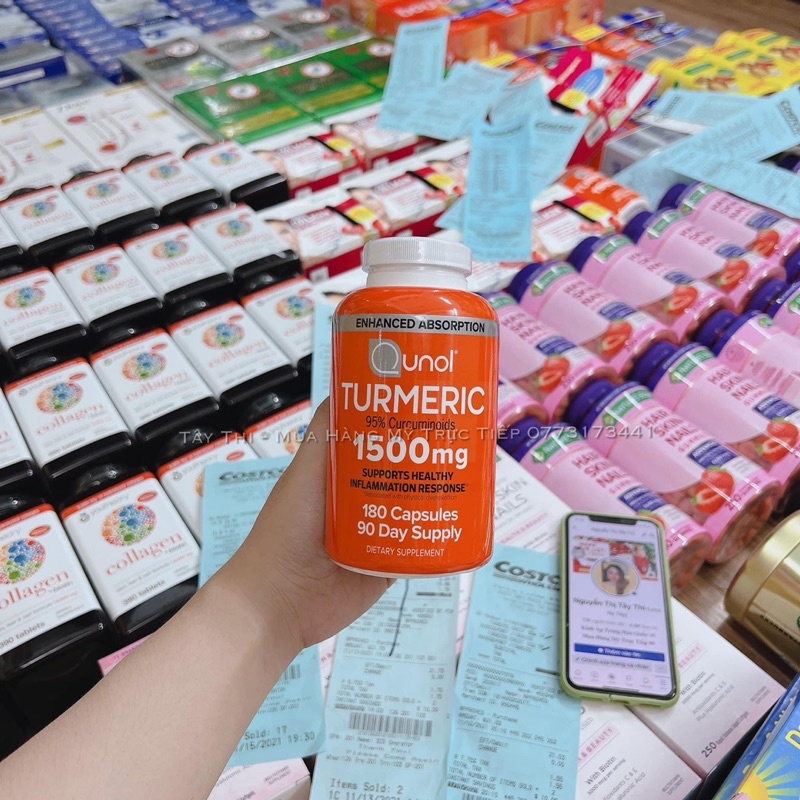 Date 2025 Viên Uống Tinh Chất Nghệ Turmeric 1500mg QUNOL 180viên của Mỹ