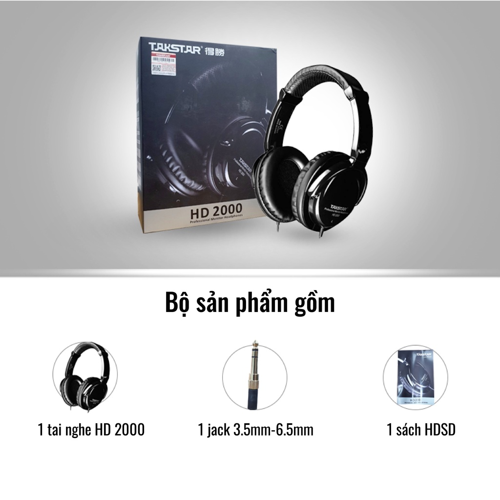 Tai Nghe Chụp Tai Có Dây Takstar HD 2000 Kiểm Âm Nghe Nhạc Livestream Hát Karaoke Chính Hãng Cao Cấp Bảo Hành 1 Năm