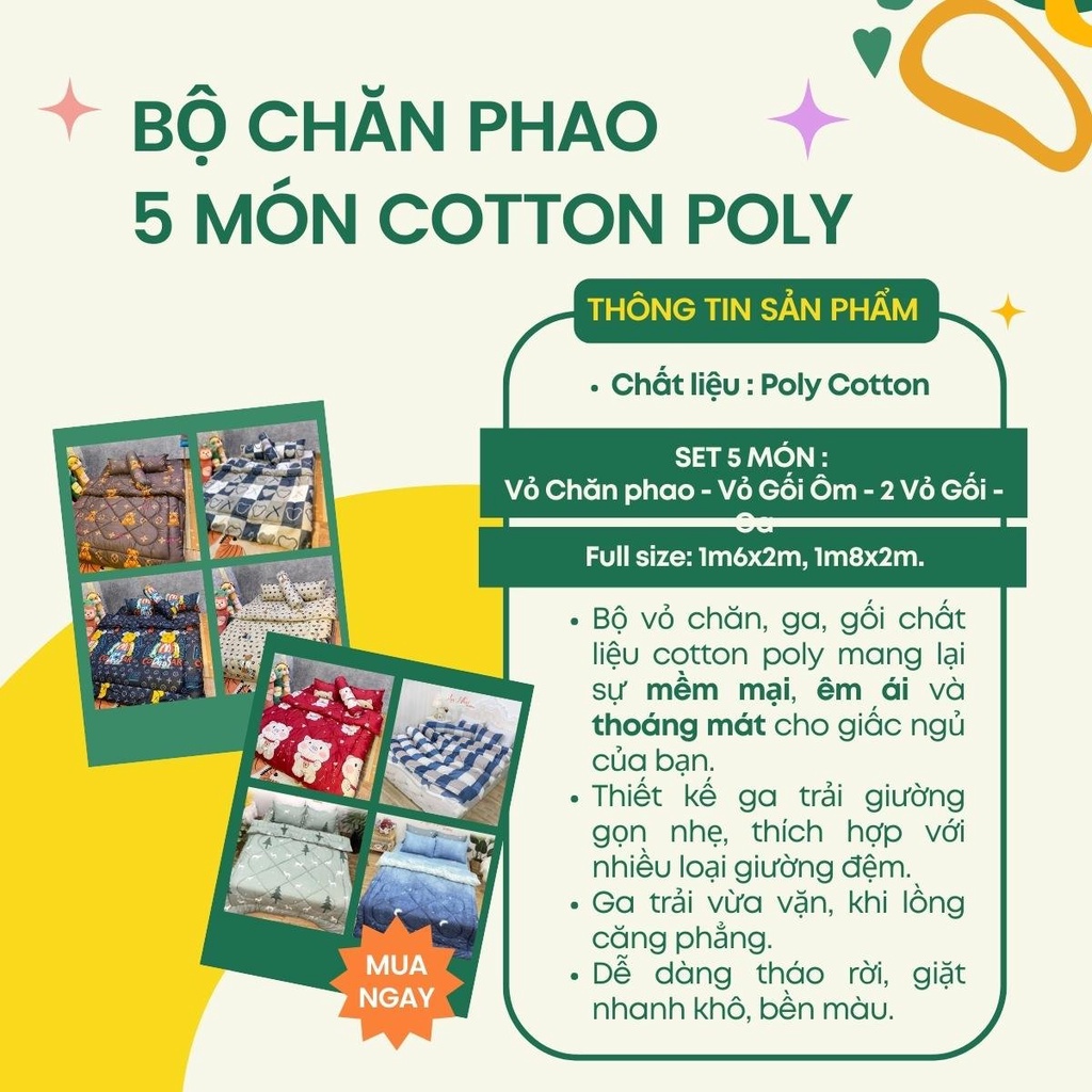 Bộ chăn PHAO ga gối 💖m6/m8💖 cotton poly đủ 5 món An Như Bedding