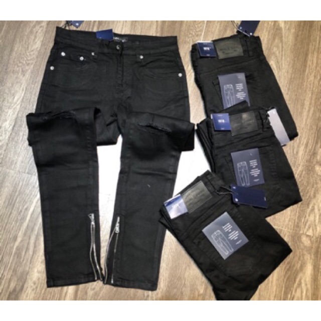 Jeans co giãn khoá zip rách gối