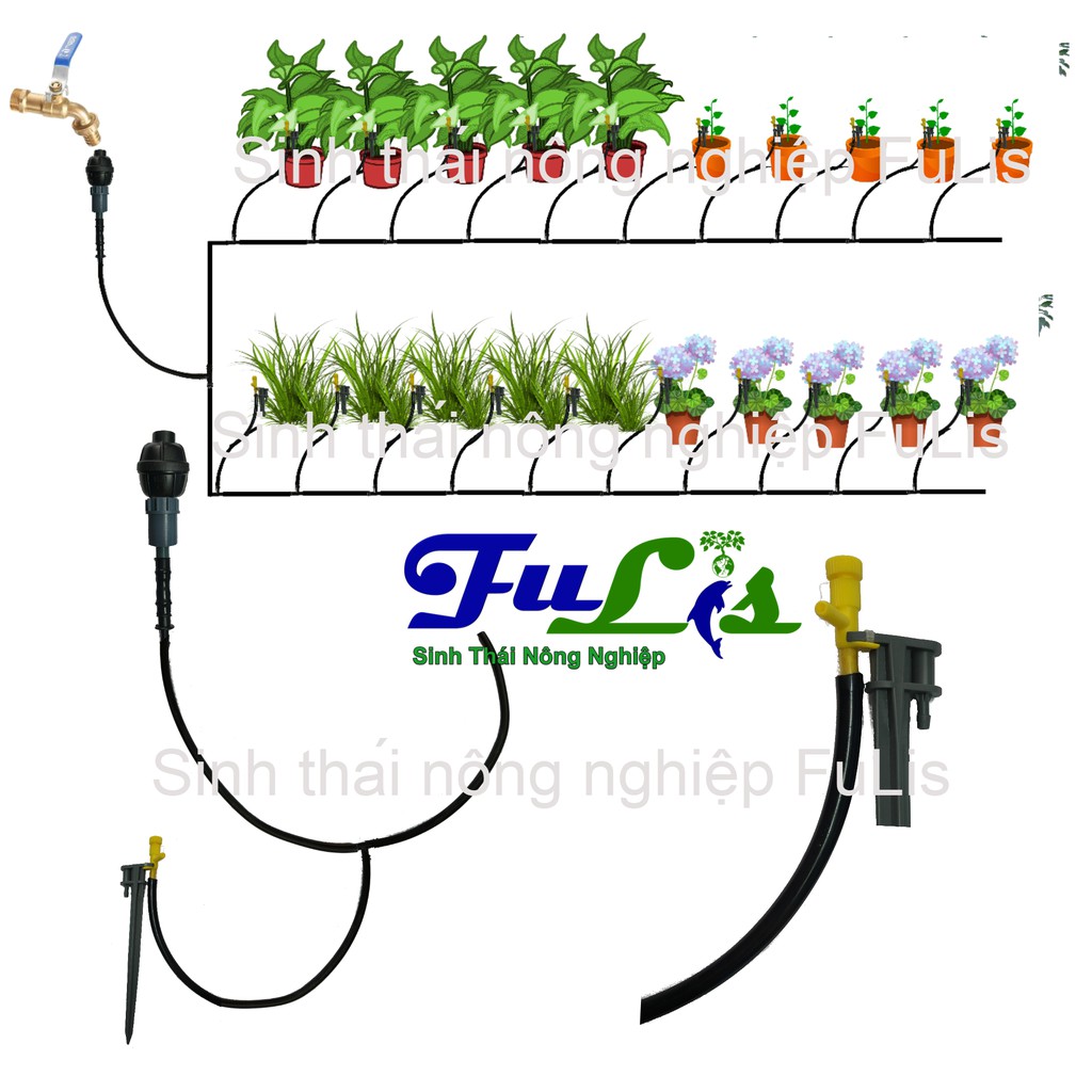 [Chính hãng] [FreeShip]Hệ Thống 10 béc tưới nhỏ giọt trồng rau đô thị, tiết kiệm nước FL10, Dành cho 10 khay