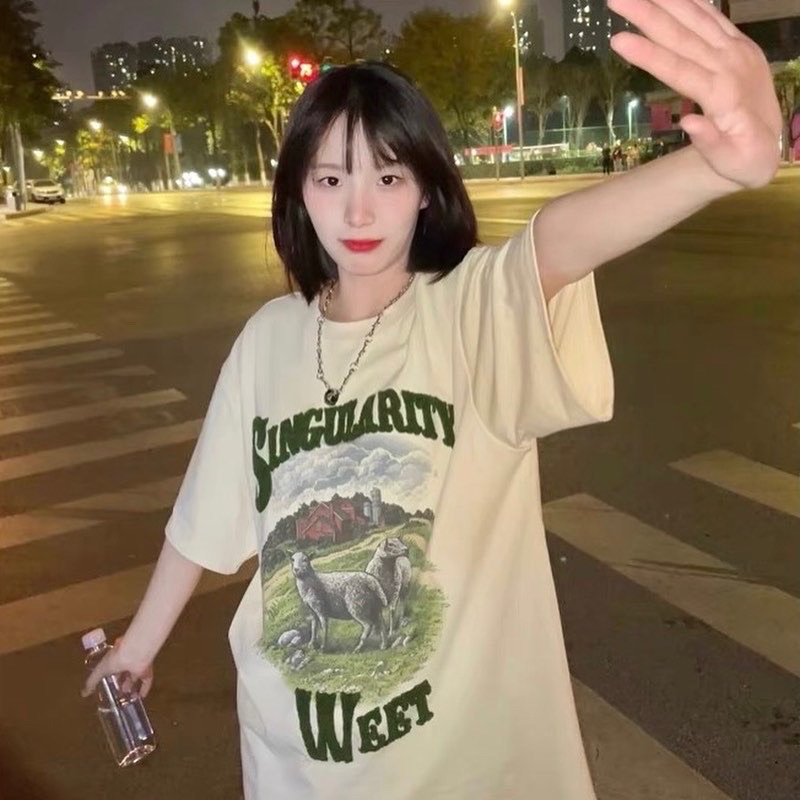 Áo phông SINGULAL phong cách vintage duy nhất màu be