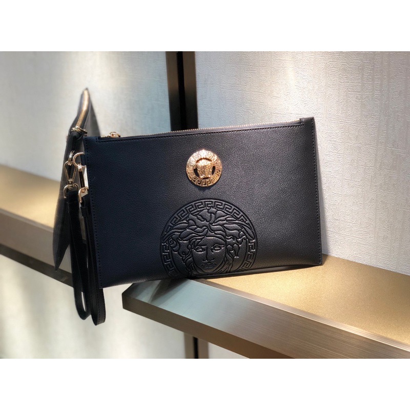 Clutch cầm tay cho nam thương hiệu Versace cao cấp logo kim loại