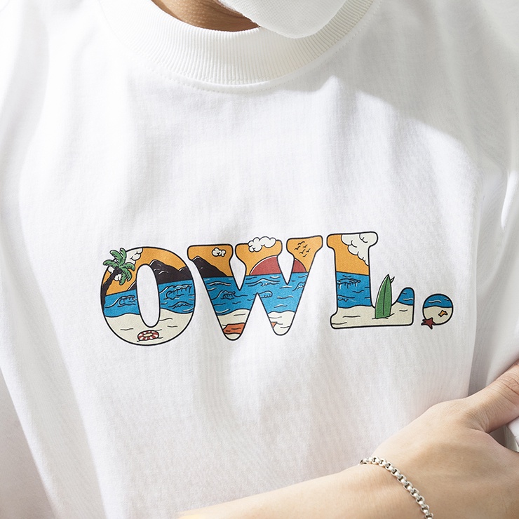 OWL BRAND® ISLAND TEE - Áo thun nam hoạ tiết in chữ  / Trắng