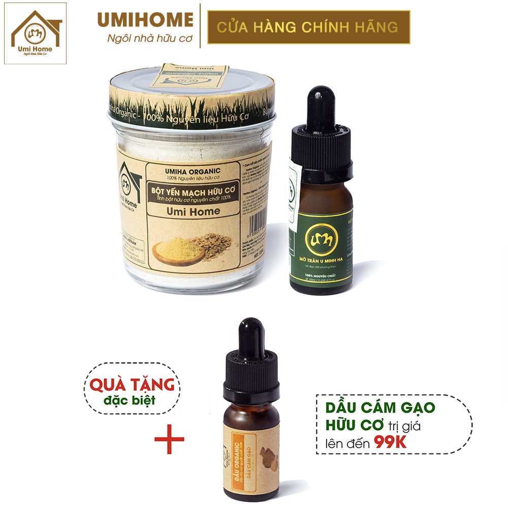 Combo đắp mặt dưỡng trắng da, ngừa mụn, tàn nhang UMIHOME với Tinh Bột Nghệ 135g và Mỡ Trăn 10ml - Tặng Dầu Cám Gạo 10ml