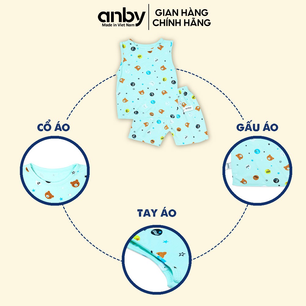 Quần áo trẻ em ANBY bộ thun lạnh sát nách nhiều màu cho bé từ 1 đến 5 tuổi hình gấu