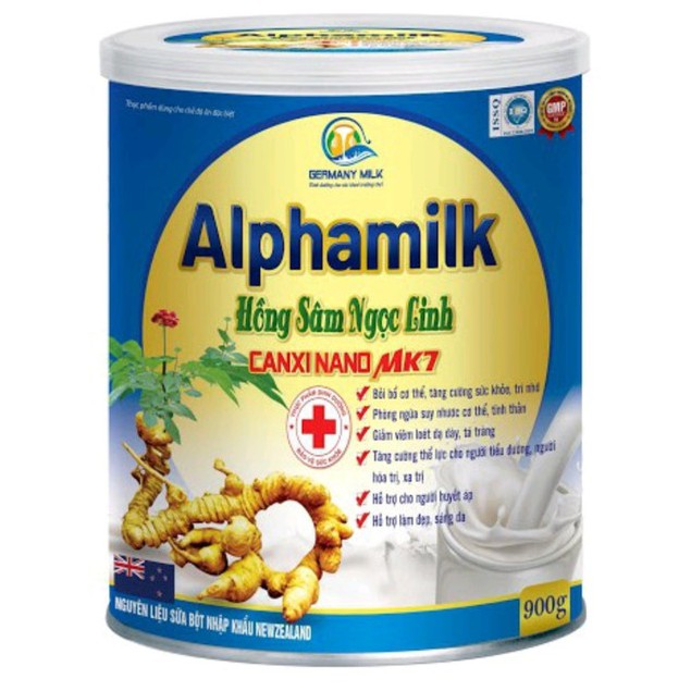 Sữa bột dinh dưỡng Hồng Sâm Ngọc Linh Alphamilk CANXI NANO MK7 [900g/hộp]