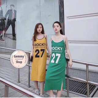 đầm suông nữ xẻ tà in số 27 cá tính