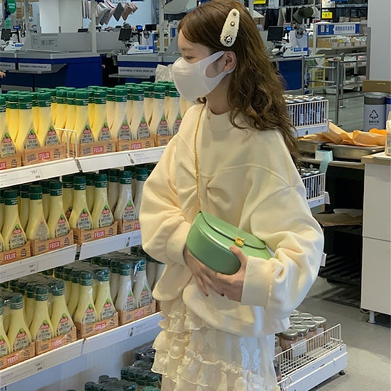 Áo Nỉ Dày Tay Dài Thắt Nơ Thời Trang Thu Đông Cho Nữ