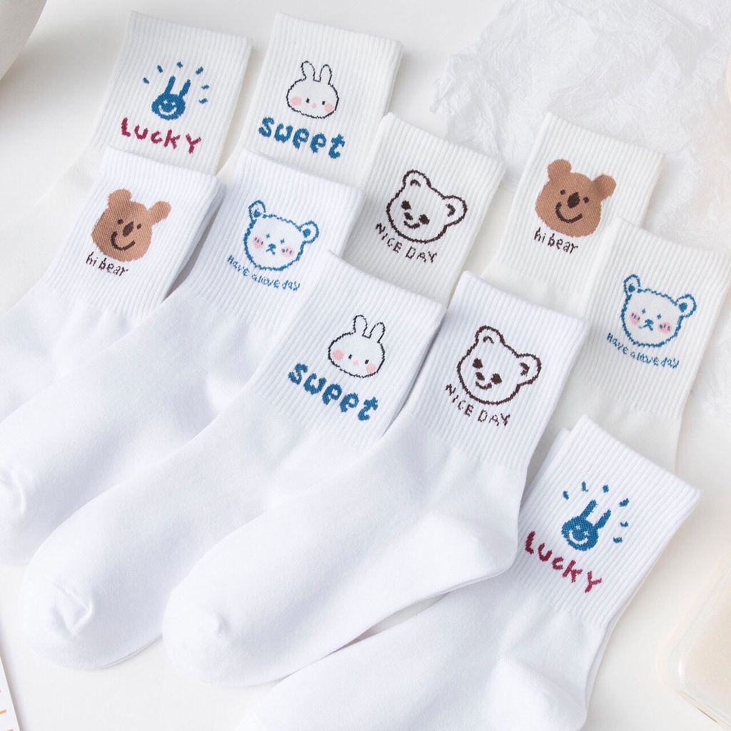 Vớ nữ trắng cổ cao Gom họa tiết hoạt hình dễ thương